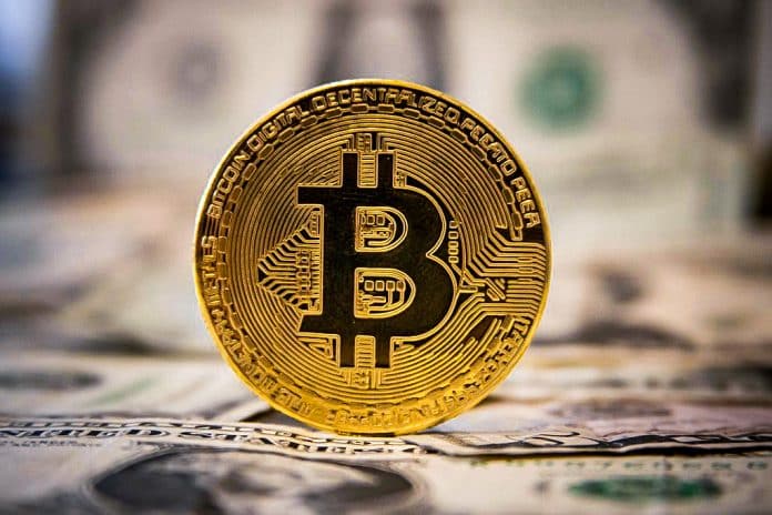 Bitcoin Illustration On United States Dollar USD Banknotes Top XX criptomoedas mais lucrativas para investir em 2022